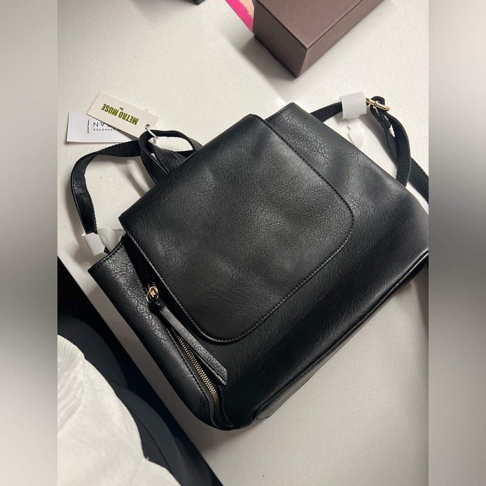 NWT Metro Muse Black Vegan Leather Backpack